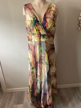 Floryday Abstract Butterfly Print Maxi Dress Chiffon Watercolor Boho Size XL